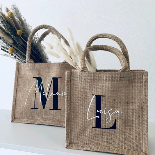 Personalized jute bags | with initials Gift for Mother's Day or JGA | Bridal party or farewell gift teachers and educators