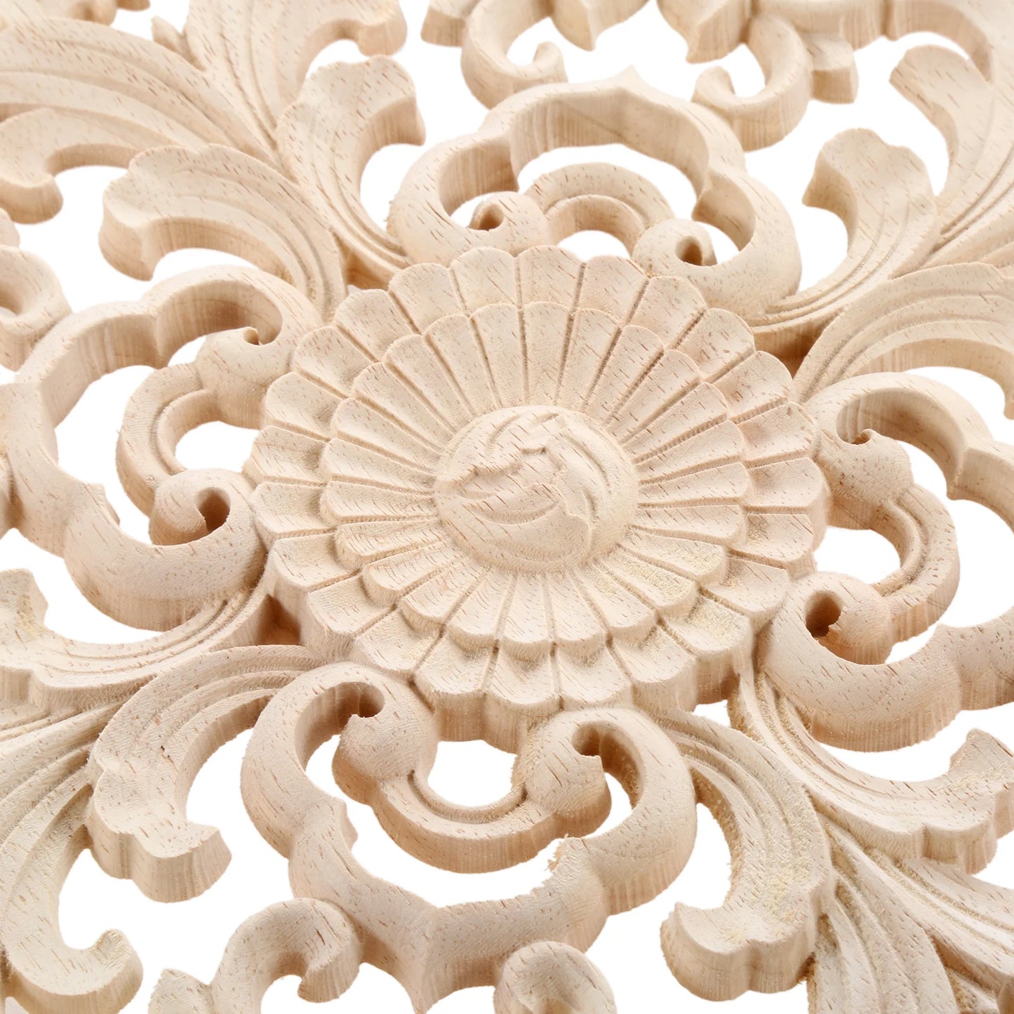10cm Round Flower Wood Carving Decal Unpainted Disc Onlay Decor Door Furniture Symmetrical European Court Exquisite Single-sided