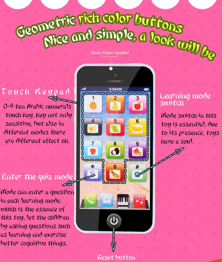 Children Simulation Phone Baby Musical Early Educational Toys English Learning Cellphone with Light Sound Mobile Vocal Toy
