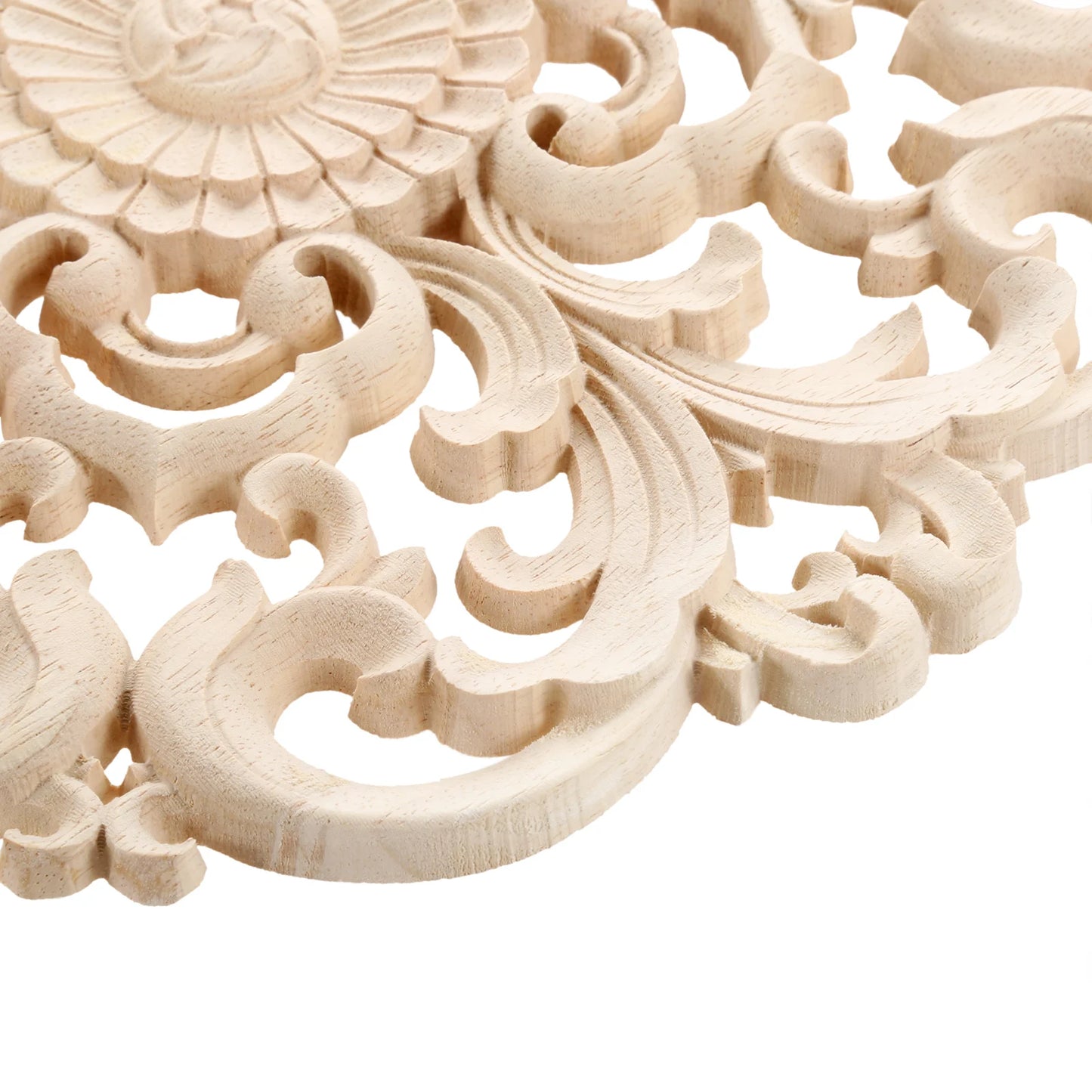 10cm Round Flower Wood Carving Decal Unpainted Disc Onlay Decor Door Furniture Symmetrical European Court Exquisite Single-sided