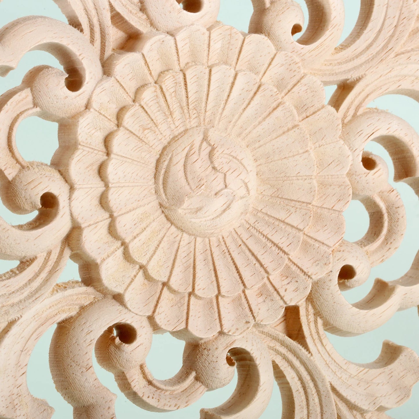 10cm Round Flower Wood Carving Decal Unpainted Disc Onlay Decor Door Furniture Symmetrical European Court Exquisite Single-sided