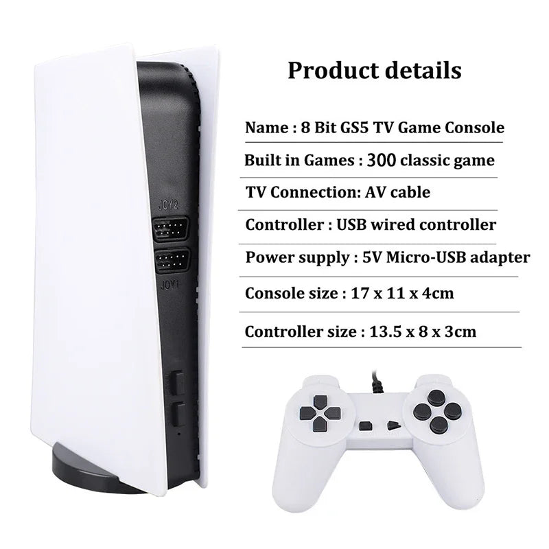 GS5 Pro Video Game Console com 620 Jogos Clássicos, 8 Bit TV, Handheld, USB, 2 Gaming Player com fio, Saída AV, 