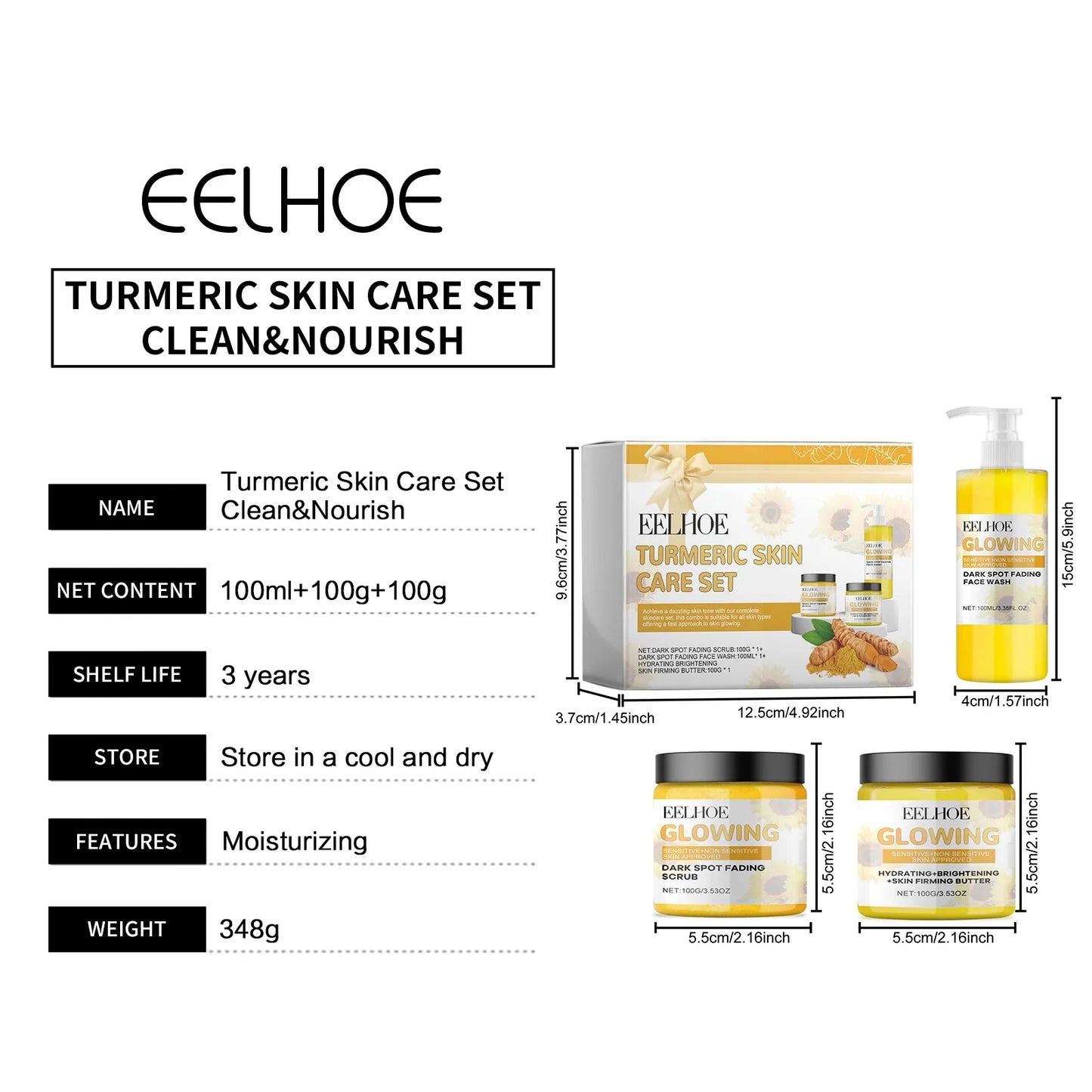 Turmeric Face Skin Care Set Temeric Cream Cleaning Face Wash Oil Control Nourishing Skin Exfolianting Cream Face Purifying Cream
