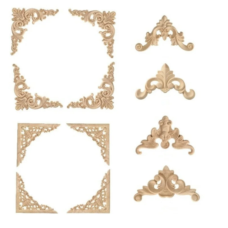 Decorative Wood Appliques and Onlays Natural Furniture Wall Door Wood Carving DIY Corner Frame Wood Craft Cabinet Wardrobe Decor