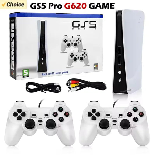 GS5 Pro Video Game Console com 620 Jogos Clássicos, 8 Bit TV, Handheld, USB, 2 Gaming Player com fio, Saída AV, 