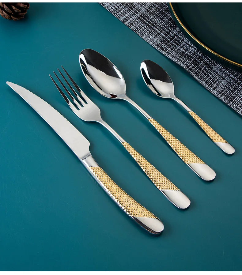Kitchen Tableware Cutlery Set  Cutlery Set Stainless Steel Luxury Dinnerware Fork Spoon Knife Western Dinner Set Gold