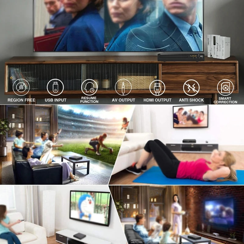 Full HD DVD Player + Remote Control 1080P High Definition CD/ EVD/ VCD Player with AV HDMI Output Microphone USB for Home TV KTV