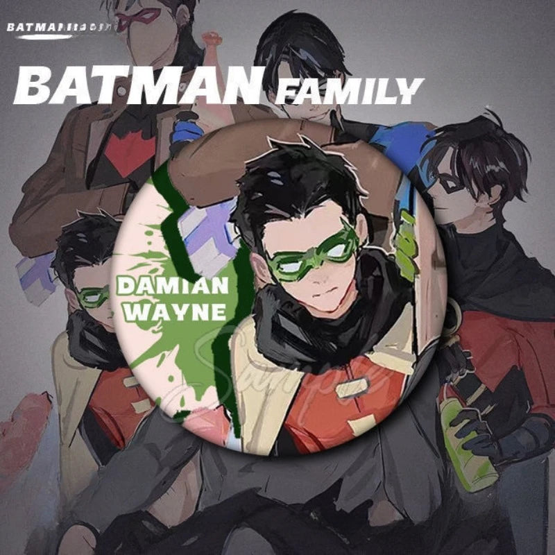 DC Batman Bruce Wayne Damian Wayne Jason Todd Anime Peripherals Badges Personality Cool Student Gifts Tinplate Brooch Pendants