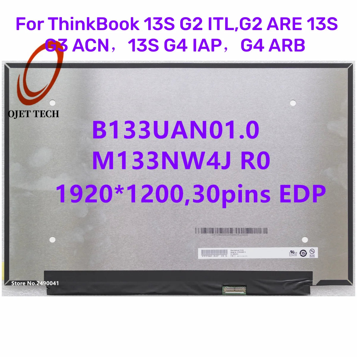 13.3" Laptop LCD Screen B133UAN01.0 M133NW4J R0 for Lenovo ThinkBook 13s G2 ITL ARE G3 ACN G4 IAP ARB 1920x1200 IPS Display