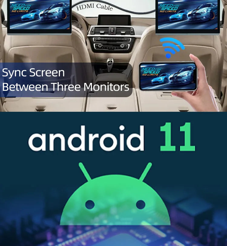 13.3 Inch 4K Screen Smart TV Rear Seat Entertainment Player Car Headrest Monitor Automotive Multimedia For Car 8 Core Android 12