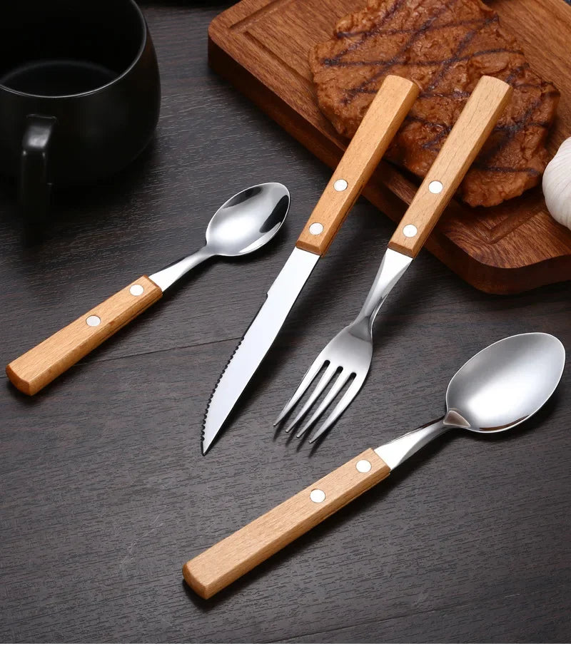 Kitchen Tableware Stainless Steel Luxury Western Dinner Set Gold Silver Cutlery Fork Spoon Knife