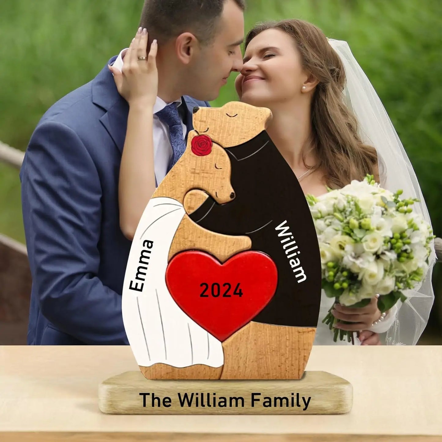 Personalized Wooden Couple Bears Puzzle With Name Custom Valentine's Day Gift For Couple Birthday House Warming Gifts Home Decor