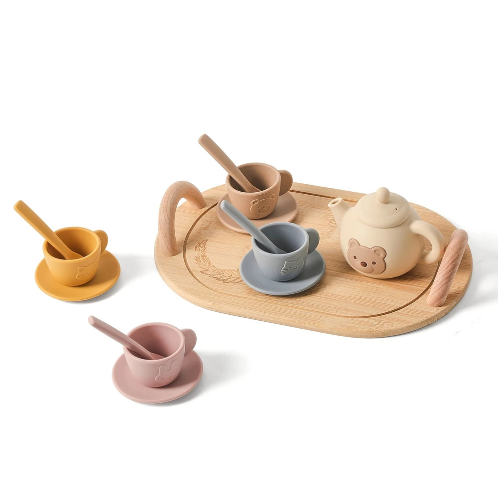 Kids Play House Toys Wooden Tea Set Pretend Make Tea Play With Teapot Teacup Afternoon Snack Role Playing Toys Boys Girls Gift