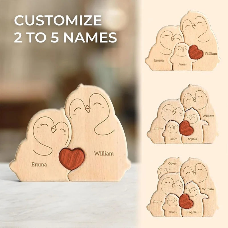 Personalized Wooden Penguin Home Ornaments-Laser Engraved Surnames Birthday Gifts Holiday Anniversary Keepsakes Memorable Gifts