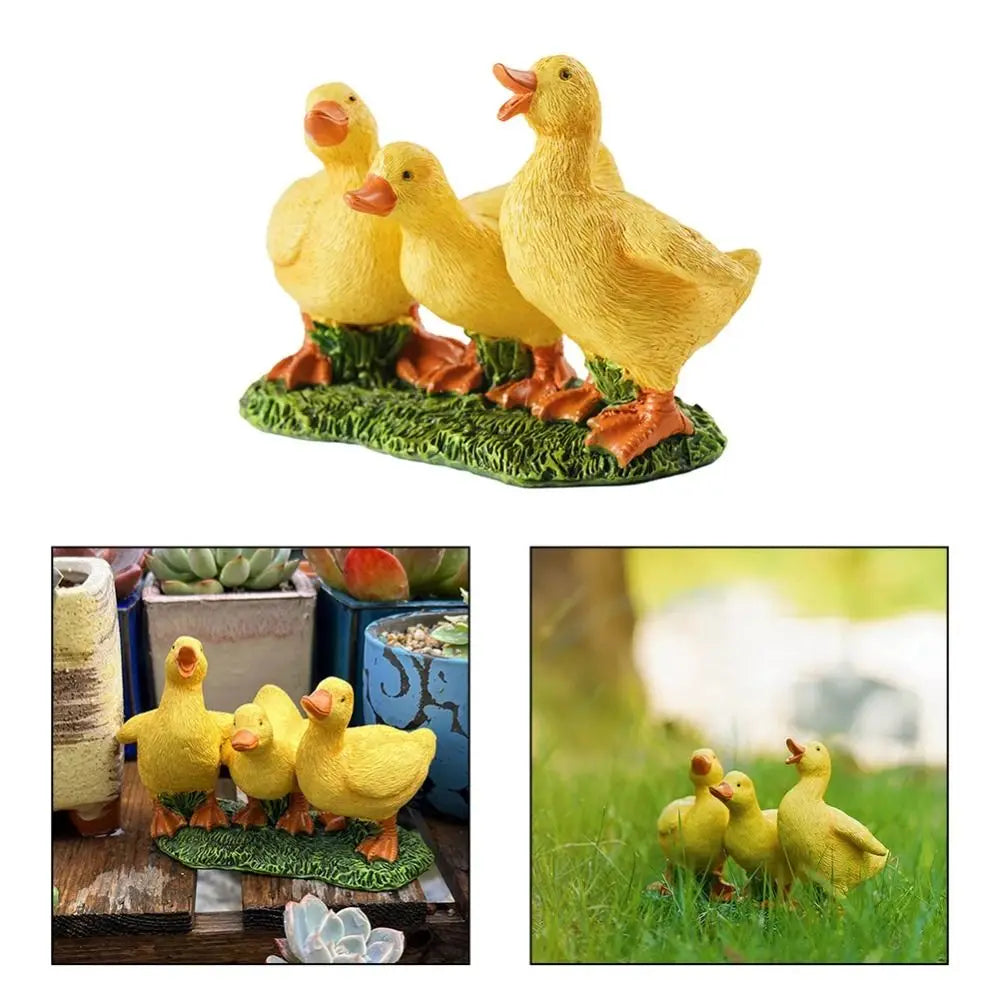 Garden Decor Resin Three Ducks Statue Cartoon Decorative Ducks Sculpture Cute Desktop Ornament Living Room