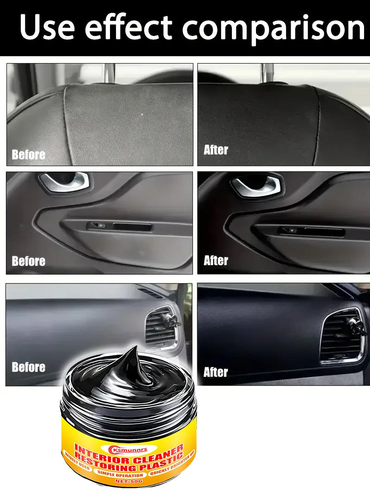 Multi-purpose car repair kit: plastic parts refurbishment, interior gloss wax, tire protector