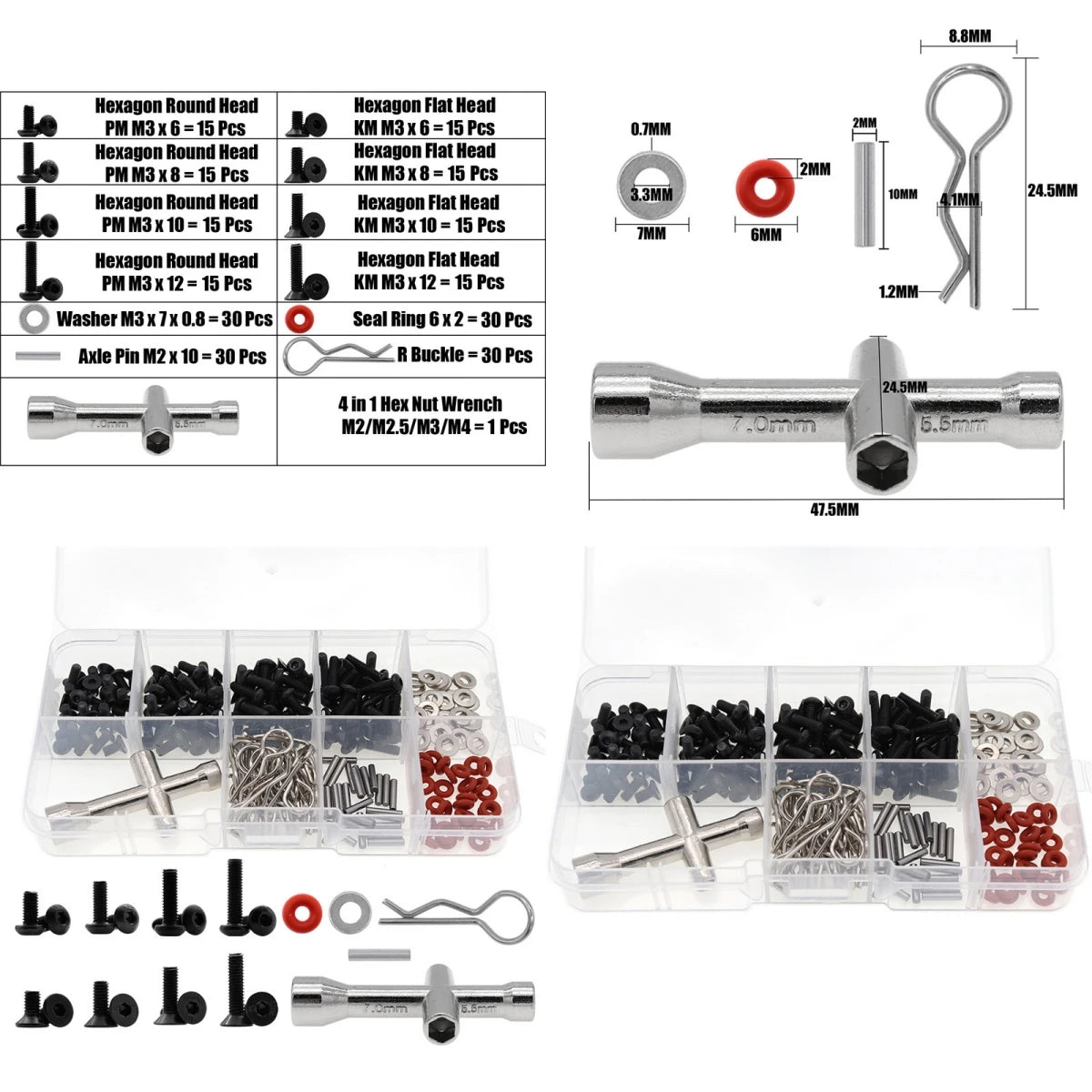 271PCS RC Car Parts Tool Kit 1/10 D3 D4 XIS Full Spare Parts Set for Remote Control Car Maintenance