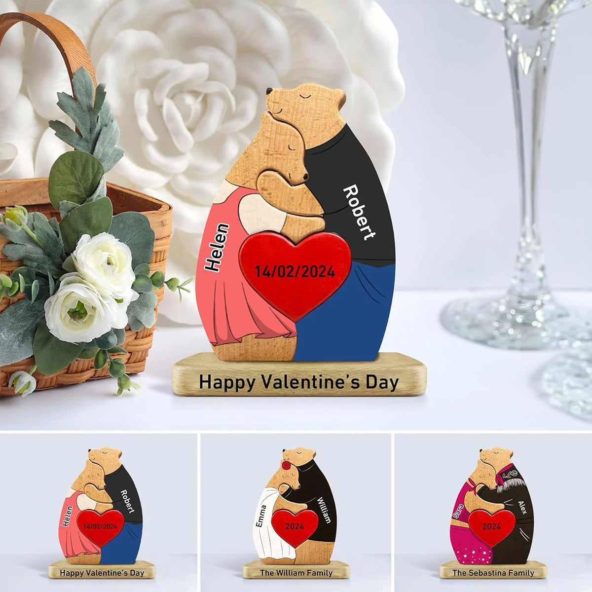 Personalized Wooden Couple Bears Puzzle With Name Custom Valentine's Day Gift For Couple Birthday House Warming Gifts Home Decor