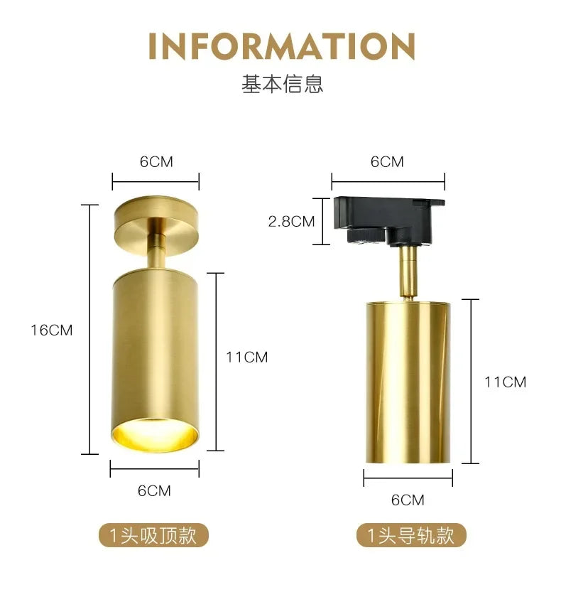 Lighting for Living Room Modern Simple Led Spotlight Gold Track Spotlight Brass Cloakroom  Room Background Wall Ceiling Light
