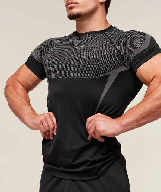 Fitness T-shirt, men's elastic quick drying breathable short sleeved, suitable for exercise, running, cycling, fitness clothes