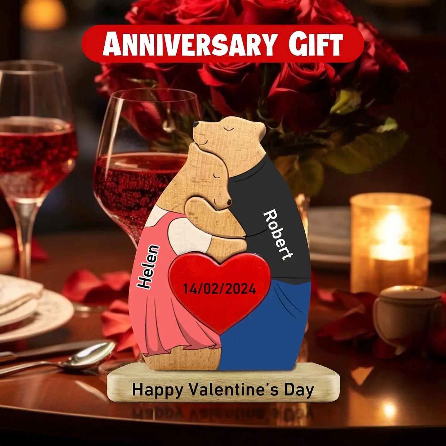 Personalized Wooden Couple Bears Puzzle With Name Custom Valentine's Day Gift For Couple Birthday House Warming Gifts Home Decor