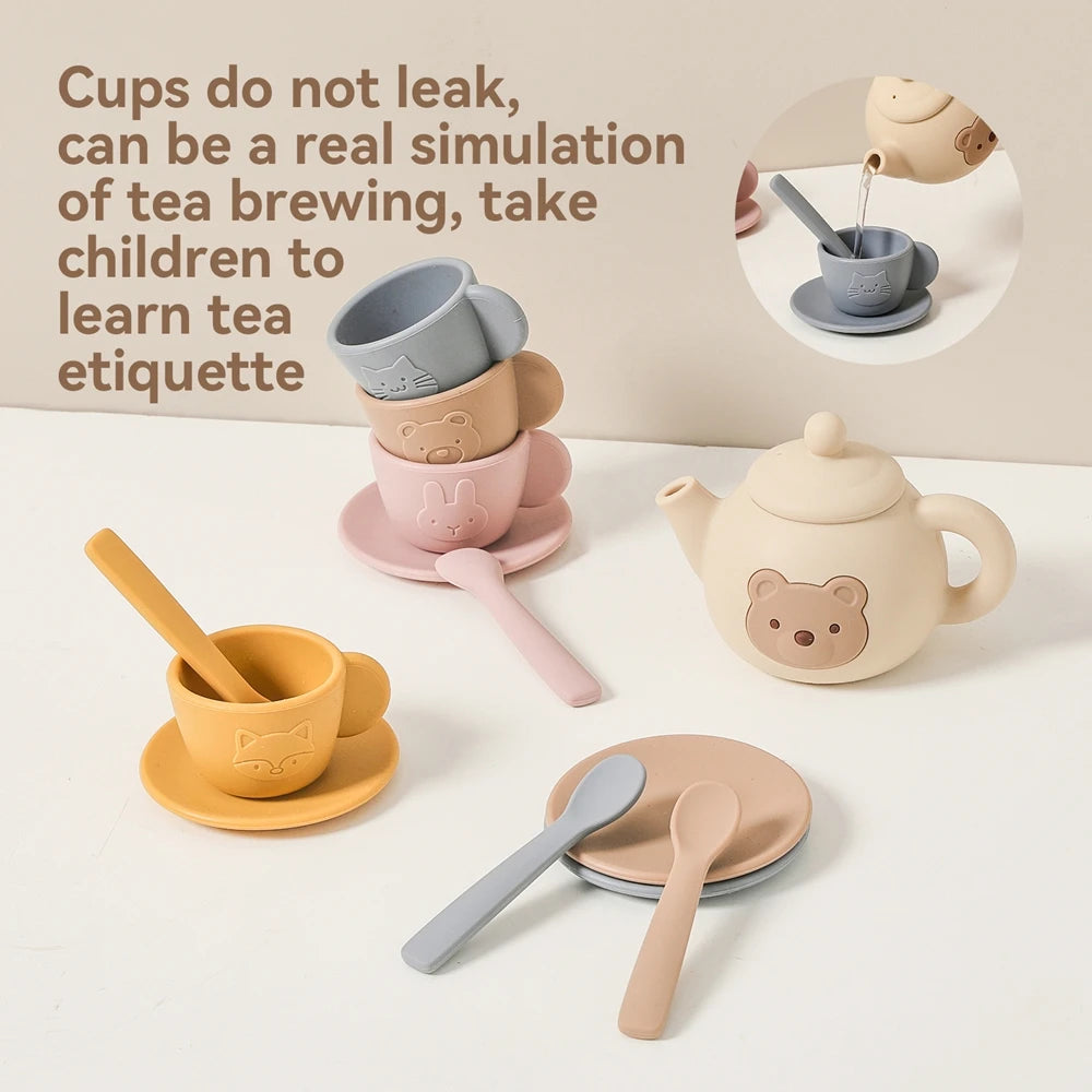 Kids Play House Toys Wooden Tea Set Pretend Make Tea Play With Teapot Teacup Afternoon Snack Role Playing Toys Boys Girls Gift