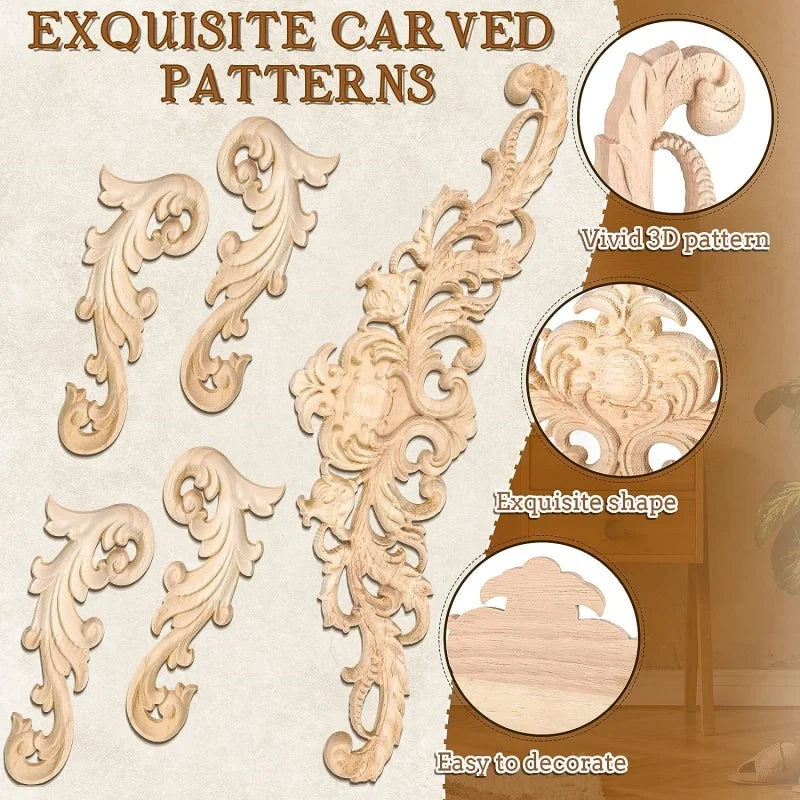 Decorative Wood Appliques and Onlays Natural Furniture Wall Door Wood Carving DIY Corner Frame Wood Craft Cabinet Wardrobe Decor
