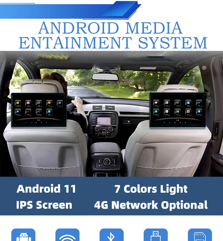 13.3 Inch 4K Screen Smart TV Rear Seat Entertainment Player Car Headrest Monitor Automotive Multimedia For Car 8 Core Android 12