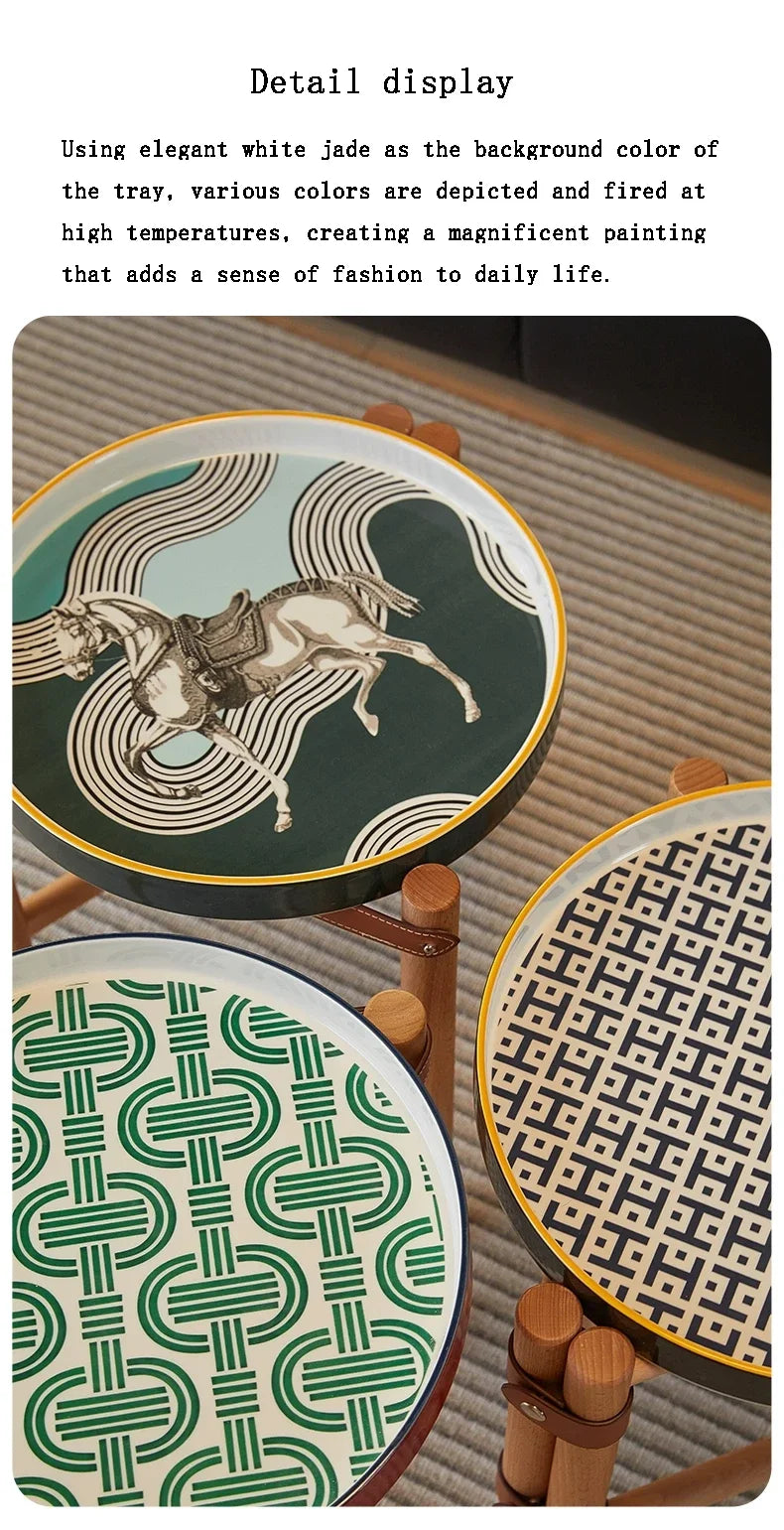 For Coffee Table, Living Room Sofa Side Table, Ceramic Tray, Solid Wood Tea Table, Creative Storage Desk, Nordic Furniture