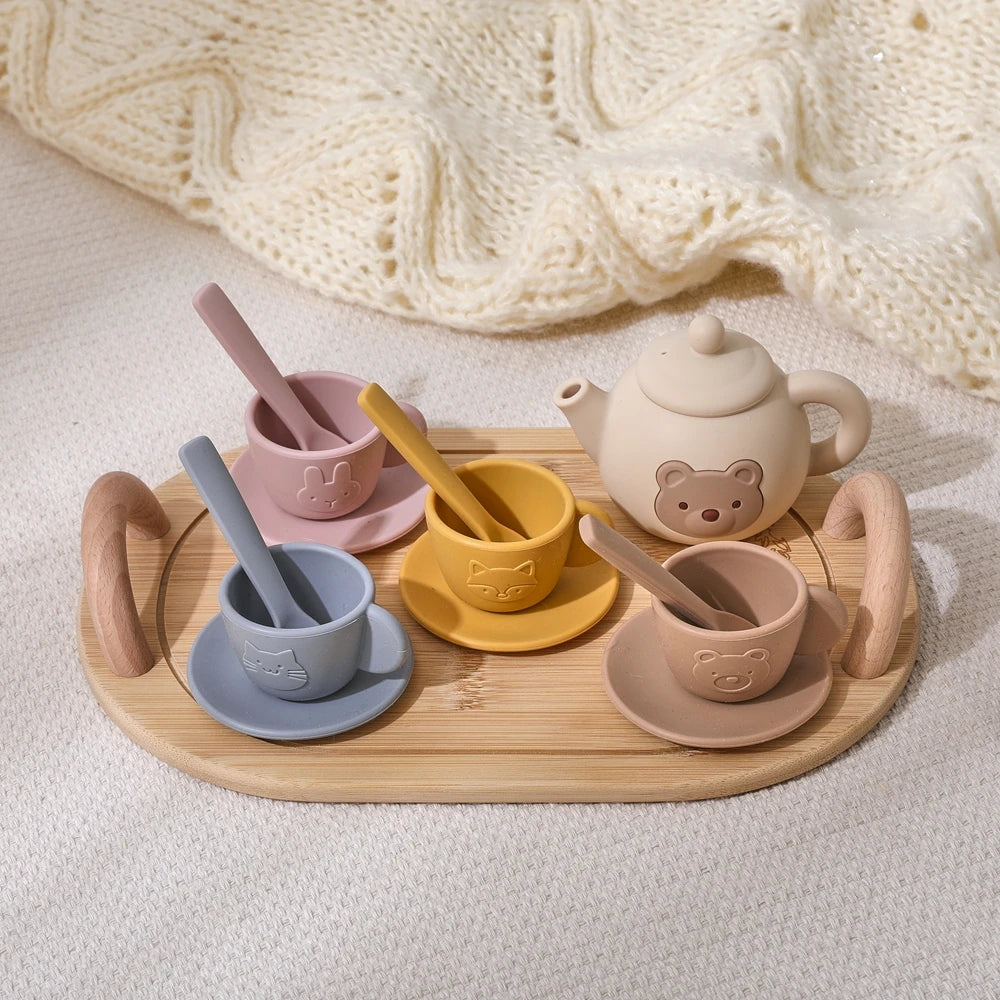 Kids Play House Toys Wooden Tea Set Pretend Make Tea Play With Teapot Teacup Afternoon Snack Role Playing Toys Boys Girls Gift