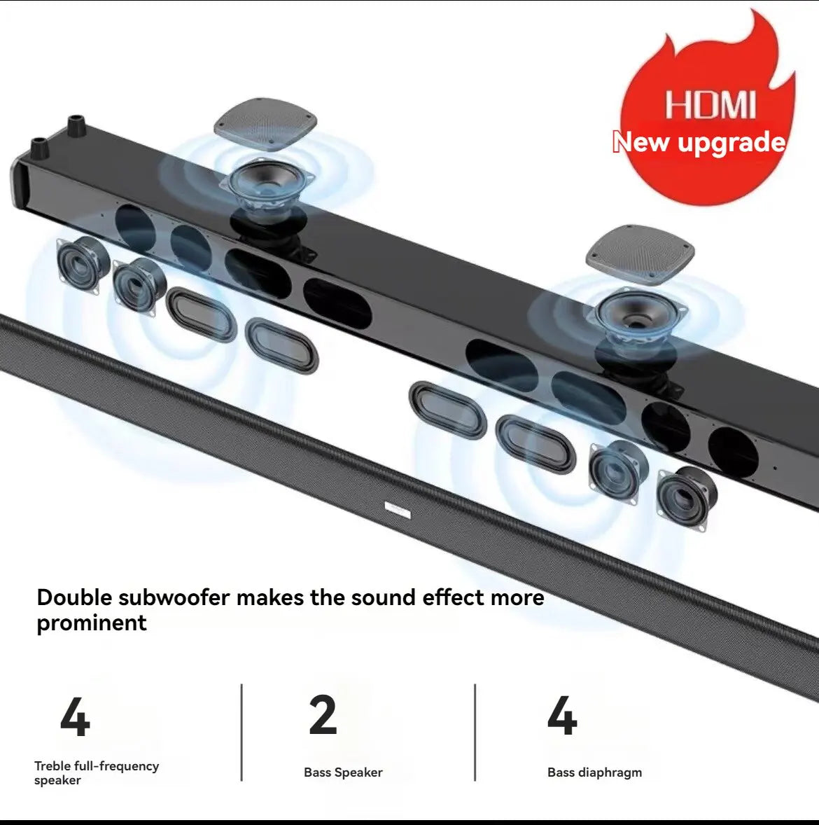 Home Theater Echo Wall TV Speaker 99cm Long With Dual Bass Speaker Cinema Bluetooth Speaker Multifunctional 9D Surround Speaker