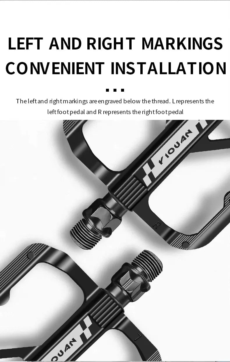 YIQUAN Bike Pedals: Chromoly Spindle + Boron Steel Axle, Dual DU Bearings, 9.5x10.7cm Non-Slip Platform w/12 Pins(283g/Pair)