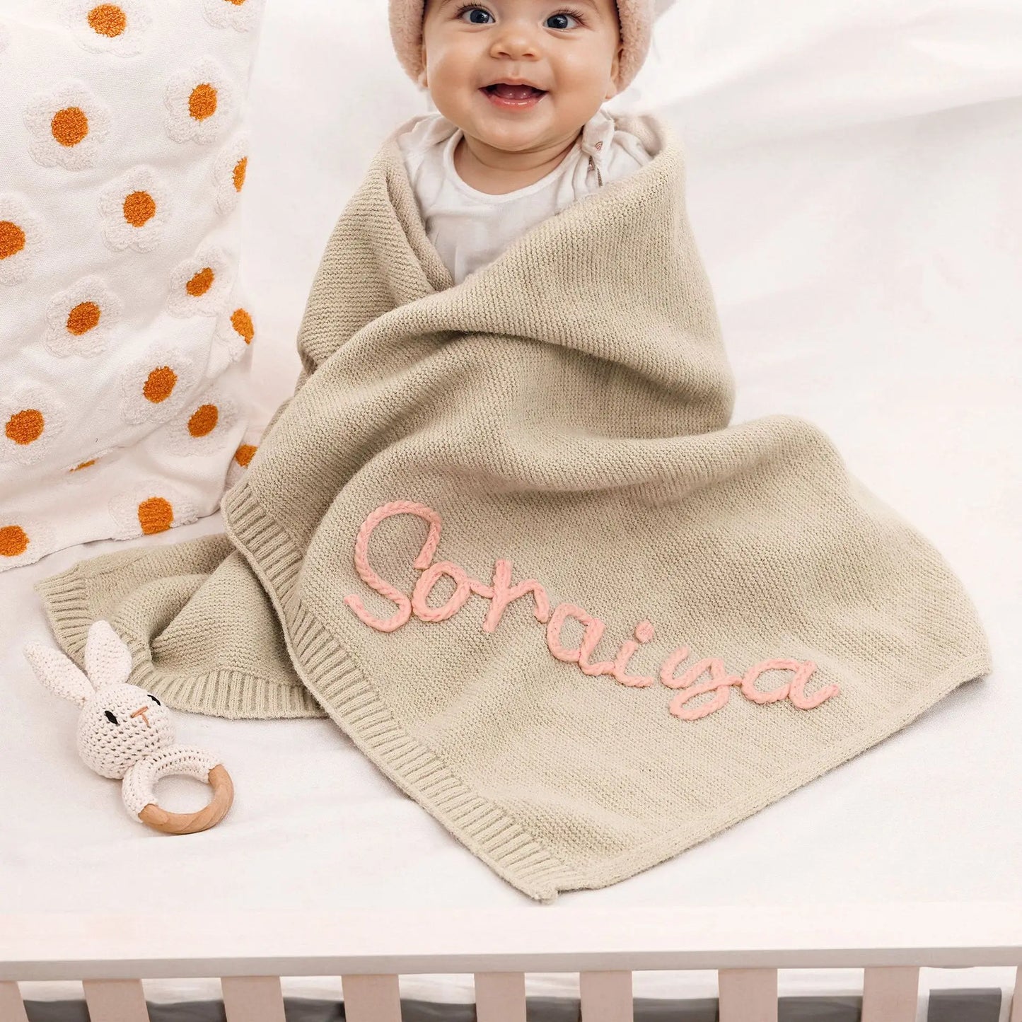 Personalized Baby gifts  Blanket with Name Custom Knited  Baby Blanket with Embroidery name Baby Newborn kids girls boys