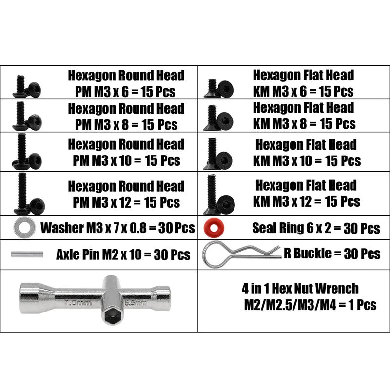 271PCS RC Car Parts Tool Kit 1/10 D3 D4 XIS Full Spare Parts Set for Remote Control Car Maintenance