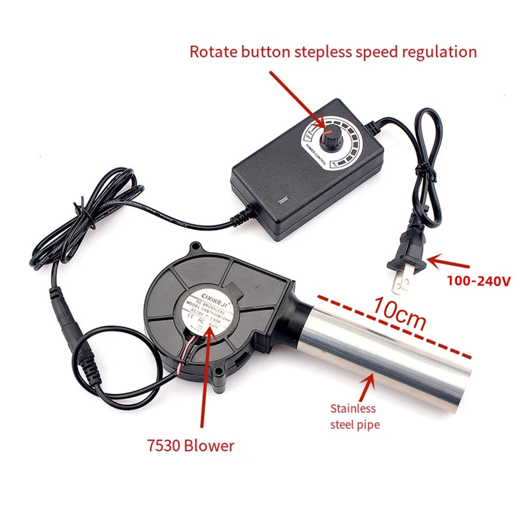 220V BBQ Fan Small Blast Engine with Air Collecting Adjustable Speed Cooking Tool Handheld Barbecue Blower Camping