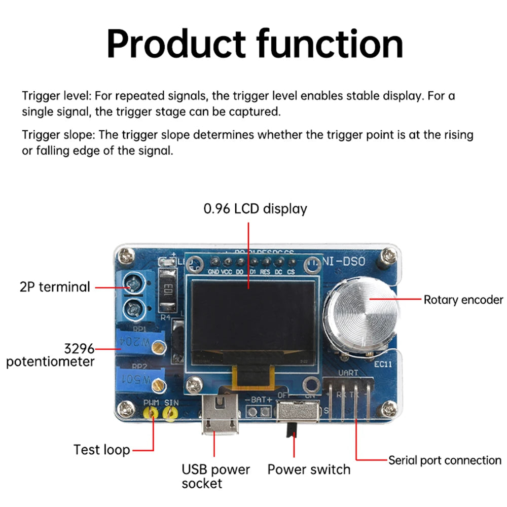 Digital Oscilloscope Electronic Kit 0.96 Inch STC Microcontroller Electronic DIY Loose Parts DC 5V