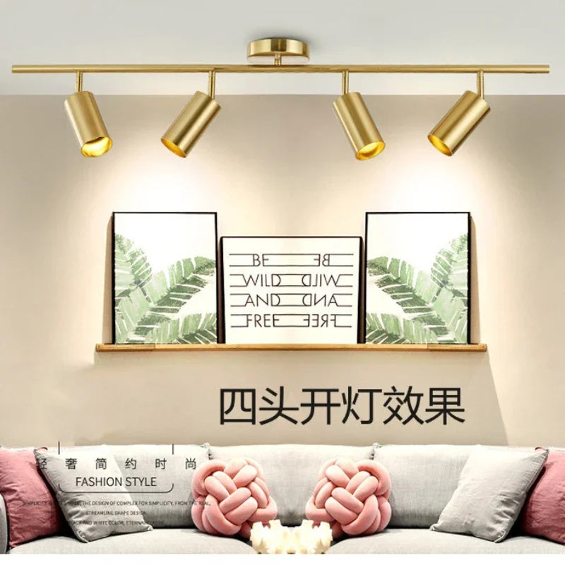 Lighting for Living Room Modern Simple Led Spotlight Gold Track Spotlight Brass Cloakroom  Room Background Wall Ceiling Light