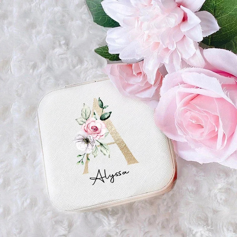 Personalized Jewelry Boxes Travel Jewelry Case Custom Initial with Name Birthday / Holiday Bridesmaid Mother's Day Gifts for Her