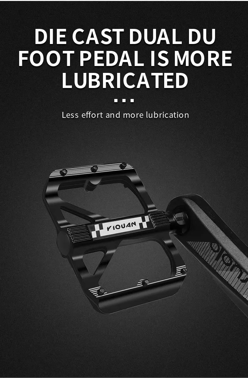 YIQUAN Bike Pedals: Chromoly Spindle + Boron Steel Axle, Dual DU Bearings, 9.5x10.7cm Non-Slip Platform w/12 Pins(283g/Pair)