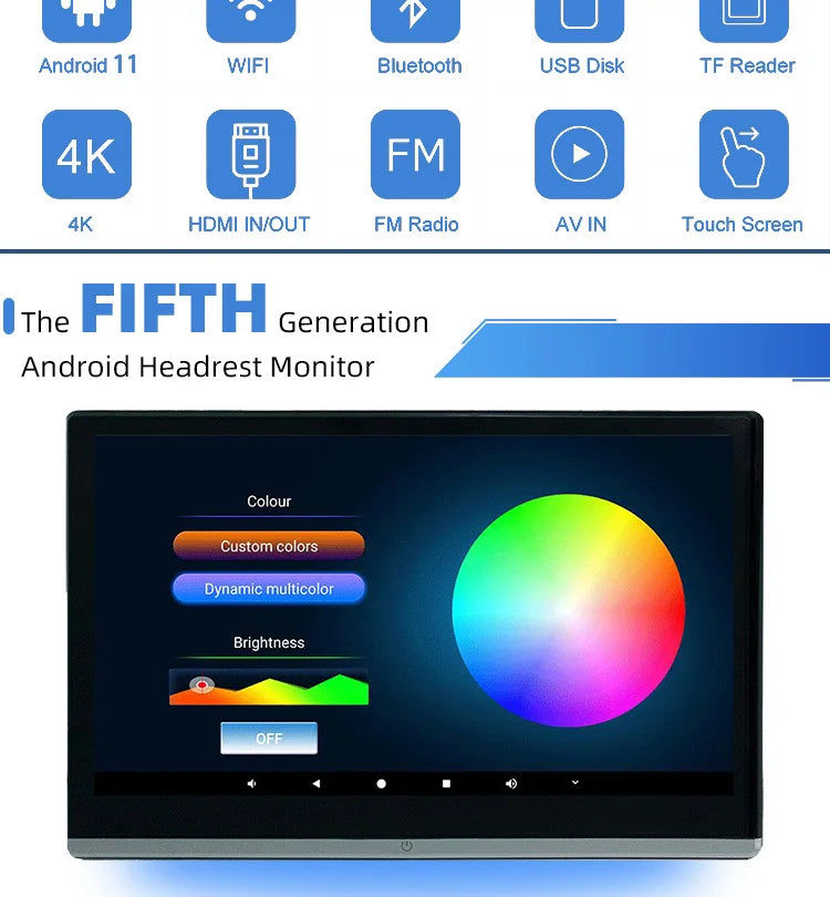 13.3 Inch 4K Screen Smart TV Rear Seat Entertainment Player Car Headrest Monitor Automotive Multimedia For Car 8 Core Android 12
