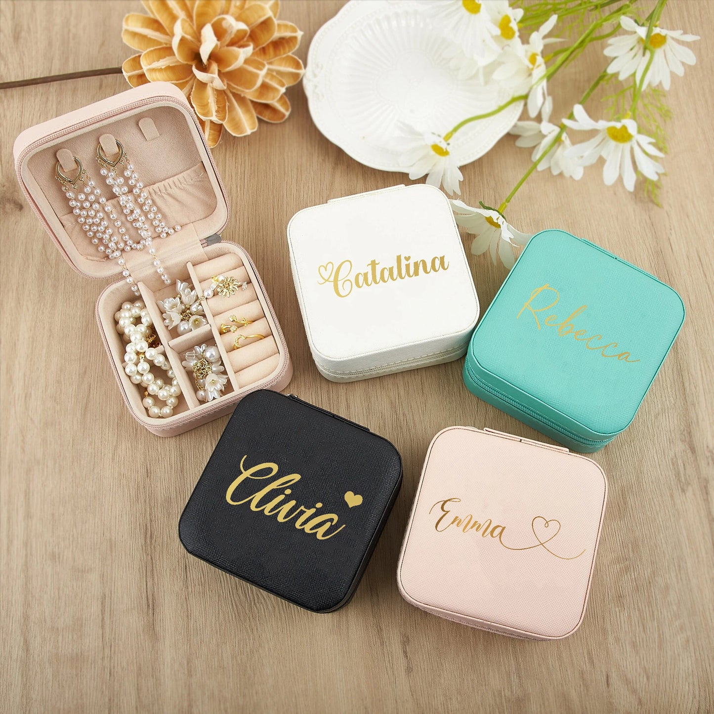 Personalized Bridesmaid Gifts Travel Jewelry Case with Name Customized Gift for Birthdays Bridesmaids Valentine Wedding Gifts