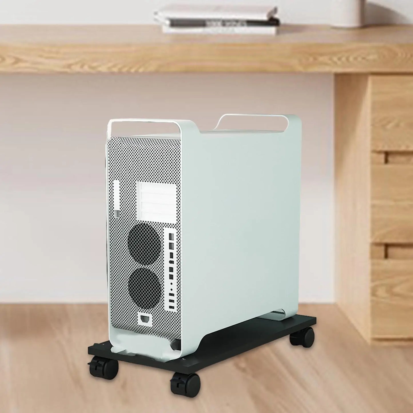 Desktop CPU Wooden Rolling Stand with 4 Caster Wheels Practical Sturdy Portable PC Stand Computer Case Stand for Desktop Tower