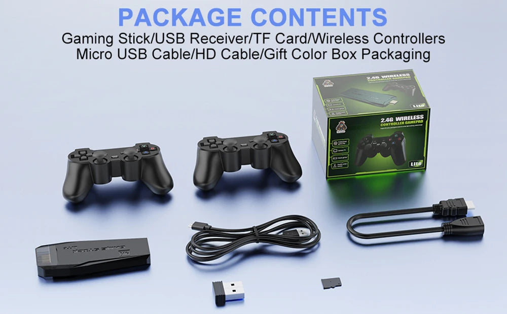 4K HD Retro Gaming Console 20000 Games 64GB 2.4G Wireless For GBA/FC/PS1/MD Portable TV Game Stick For Xmas Gift