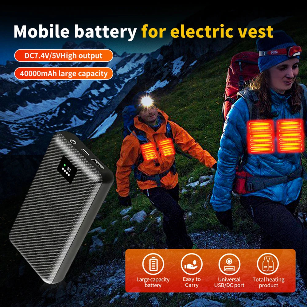 PowerBank 7.4V DC 30000/40000mAh Battery Bank Portable Mobile Power Supply for Heating Jacket Gloves Electric Heating Equipment