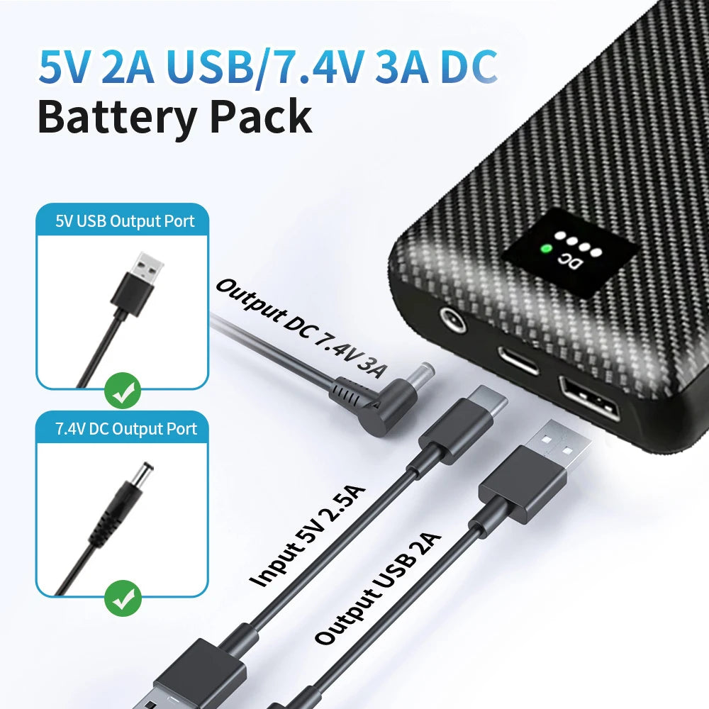 PowerBank 7.4V DC 30000/40000mAh Battery Bank Portable Mobile Power Supply for Heating Jacket Gloves Electric Heating Equipment