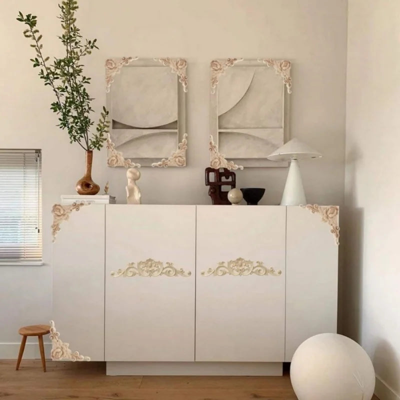 Decorative Wood Appliques and Onlays Natural Furniture Wall Door Wood Carving DIY Corner Frame Wood Craft Cabinet Wardrobe Decor