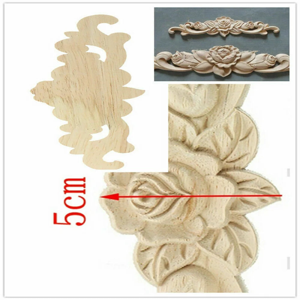 20X5cm Woodcarving Decal Exquisite Classical Wooden Decoration Inlaid With Flower Lines Edges Wooden Furniture Decor Accessories