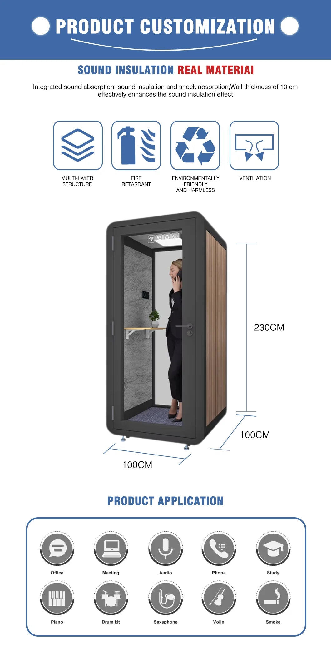 Removable Office Phone Soundproof Portable Voice Phone Pod Recording Soundproof Cabin