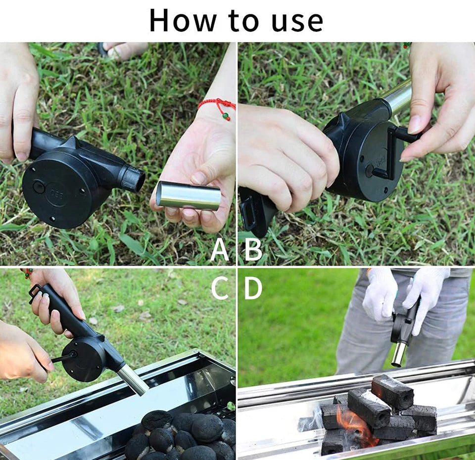 Outdoor Barbecue Fan Hand-cranked Air Blower Portable BBQ Grill Fire Bellows Tools Picnic Camping Accessories Barbeque