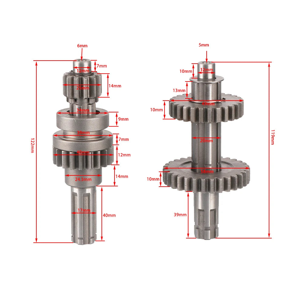 Motorcycle Transmission Reverse Gear Main and Secondary Shaft Gear Fit For 50cc 70cc 90cc 110cc Horizontal Engine ATV Quad Bike